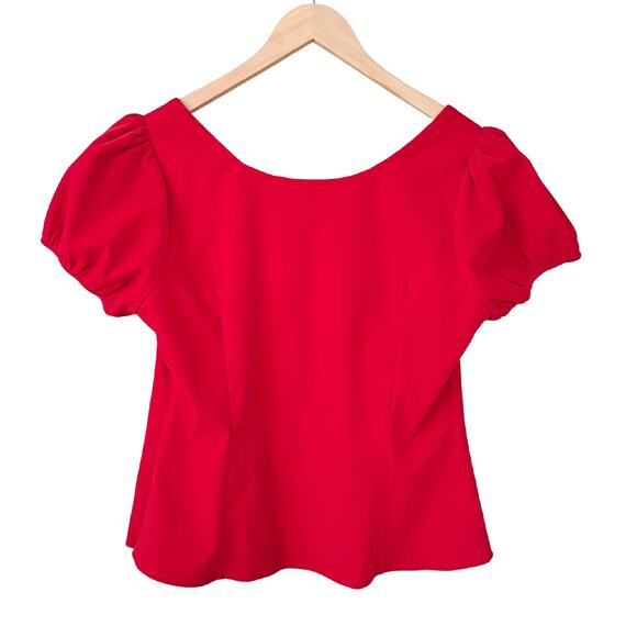 Collectif x Modcloth Retro Red Velvet Top Puff Sleeve Bow Size 14 Holiday Xmas - Picture 6 of 9